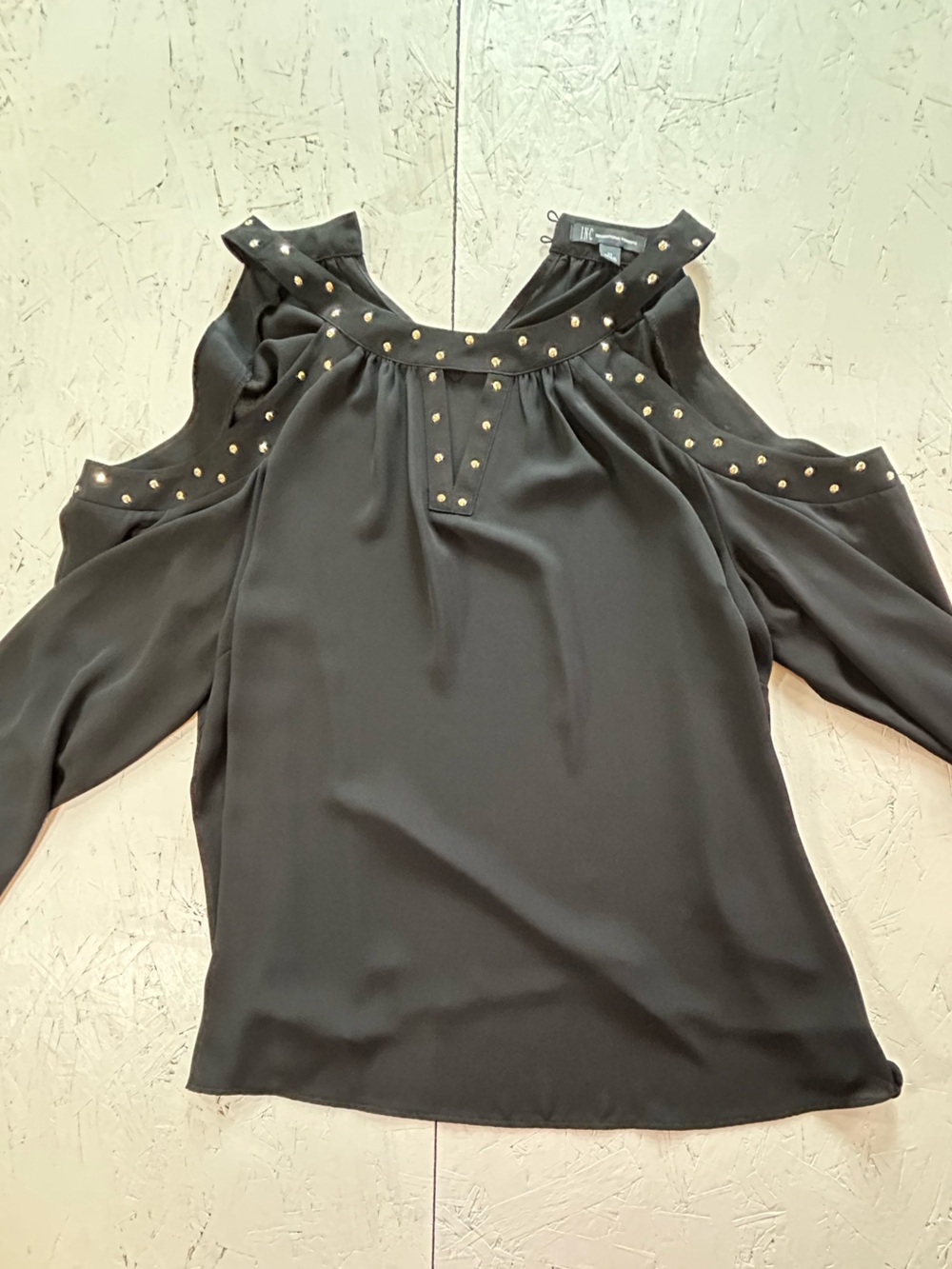 INC International Concepts Black Blouse with Gold Stud Accents